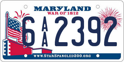 MD license plate 6AA2392