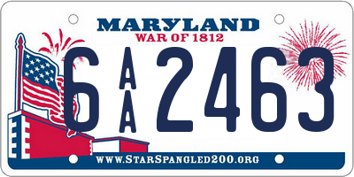 MD license plate 6AA2463