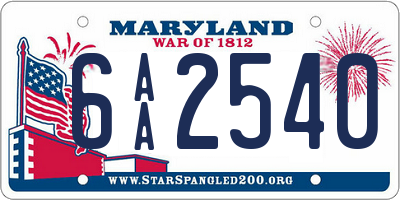 MD license plate 6AA2540