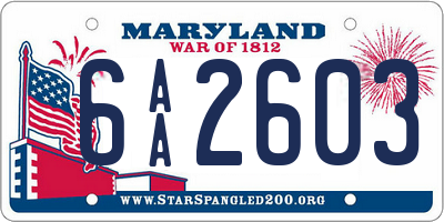 MD license plate 6AA2603