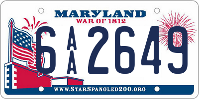 MD license plate 6AA2649