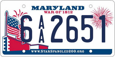 MD license plate 6AA2651