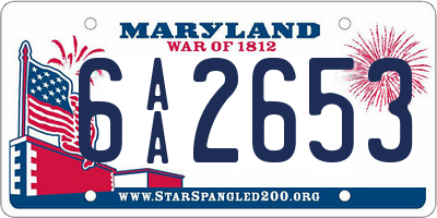 MD license plate 6AA2653