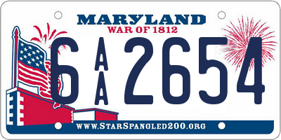 MD license plate 6AA2654