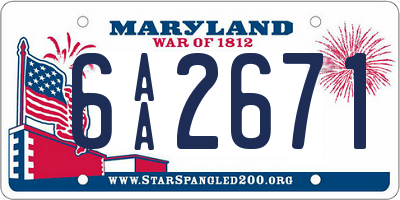 MD license plate 6AA2671