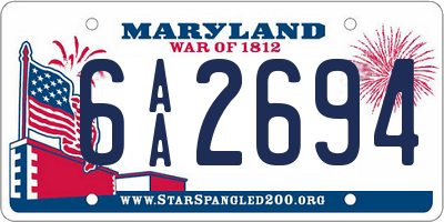 MD license plate 6AA2694