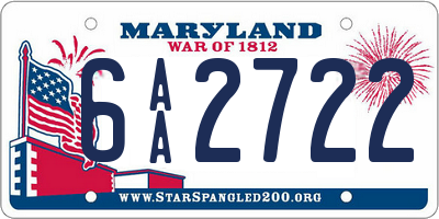 MD license plate 6AA2722