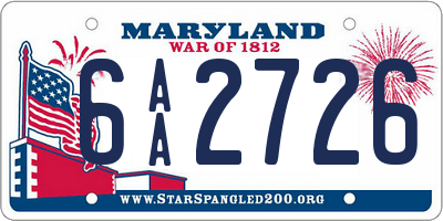 MD license plate 6AA2726