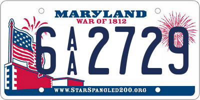 MD license plate 6AA2729