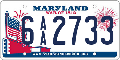 MD license plate 6AA2733