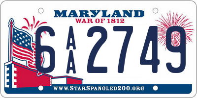 MD license plate 6AA2749