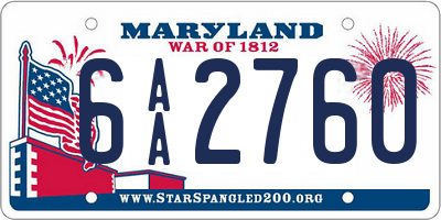 MD license plate 6AA2760