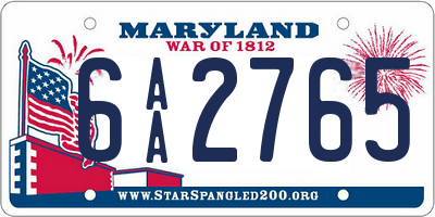 MD license plate 6AA2765