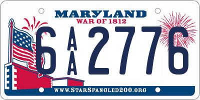 MD license plate 6AA2776