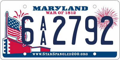 MD license plate 6AA2792