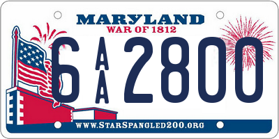 MD license plate 6AA2800