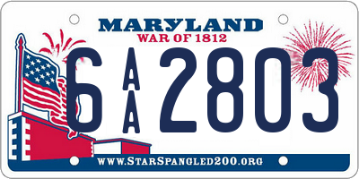 MD license plate 6AA2803