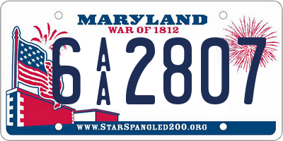 MD license plate 6AA2807