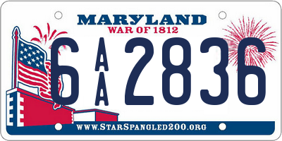 MD license plate 6AA2836