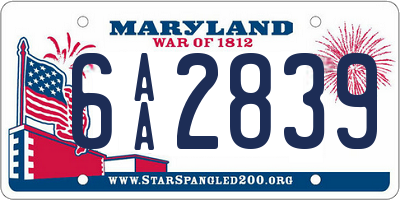 MD license plate 6AA2839