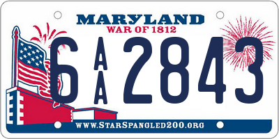 MD license plate 6AA2843