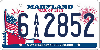 MD license plate 6AA2852