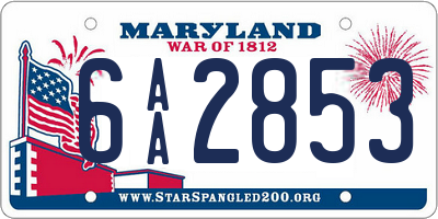 MD license plate 6AA2853