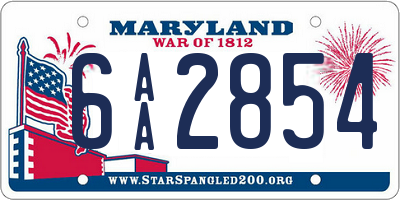 MD license plate 6AA2854