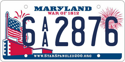 MD license plate 6AA2876