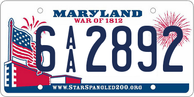 MD license plate 6AA2892