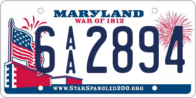 MD license plate 6AA2894