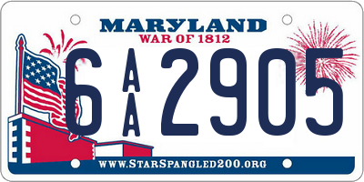 MD license plate 6AA2905