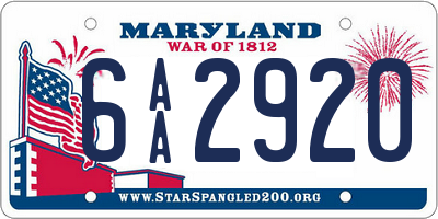 MD license plate 6AA2920