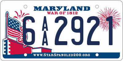 MD license plate 6AA2921