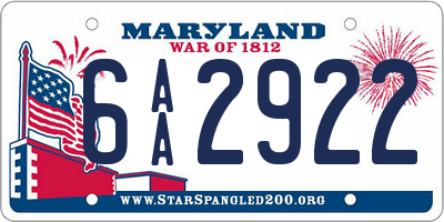 MD license plate 6AA2922