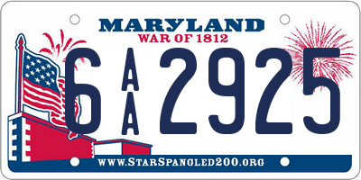 MD license plate 6AA2925