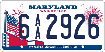 MD license plate 6AA2926