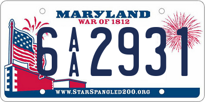 MD license plate 6AA2931