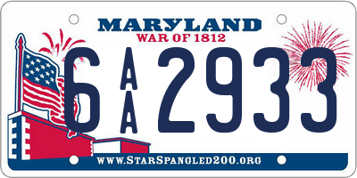 MD license plate 6AA2933