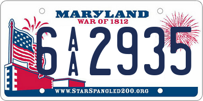 MD license plate 6AA2935