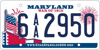 MD license plate 6AA2950