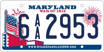 MD license plate 6AA2953