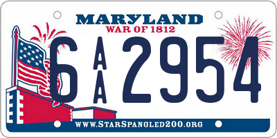 MD license plate 6AA2954