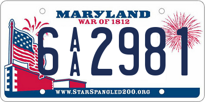 MD license plate 6AA2981