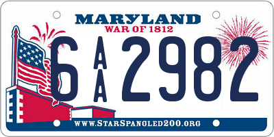 MD license plate 6AA2982