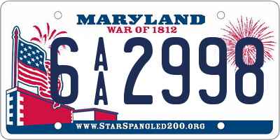 MD license plate 6AA2998