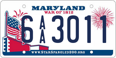 MD license plate 6AA3011