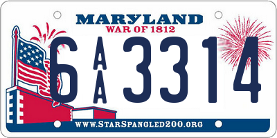 MD license plate 6AA3314