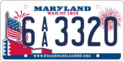 MD license plate 6AA3320