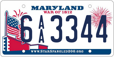 MD license plate 6AA3344